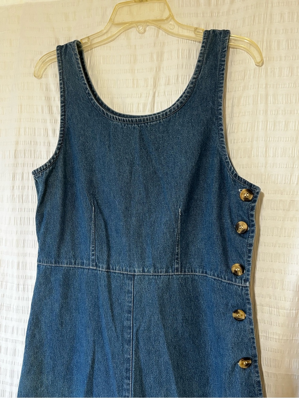 Vintage Denim Side-Button Down Sleeveless Cottagecore Cotton Maxi Dress Sz 10 - Picture 6 of 8